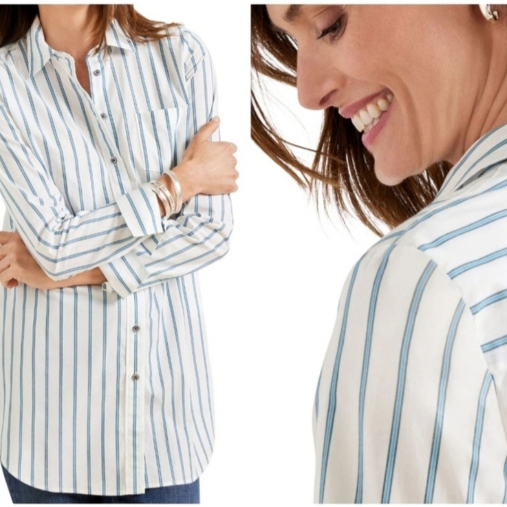 Talbots Boyfriend Striped Button-Up Shirt Women's Size X. Excellent Condition